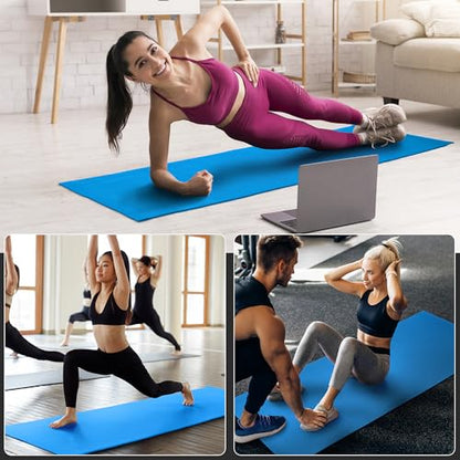 Signature Fitness All Purpose 0.25 Inch Thick High Density No Tear Exercise Yoga Mat with Strap & Lightweight Features for Indoor & Outdoor Use, Blue