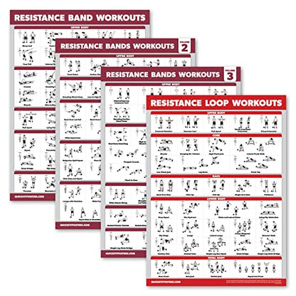 Palace Learning 4 Pack - Resistance Bands Workout Exercise Posters Volume 1, 2 & 3 + Resistance Loops Fitness Chart (LAMINATED, 18" x 24") - color: LAMINATED