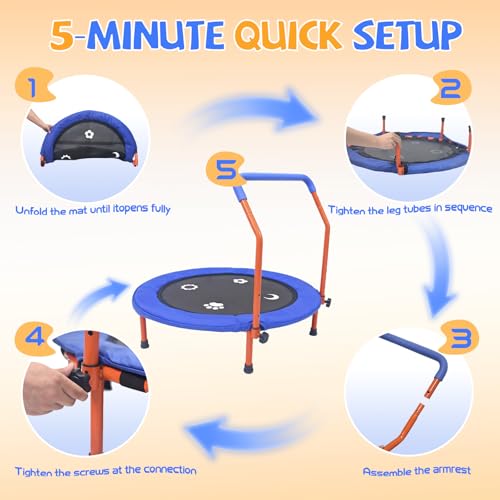 36" Trampoline for Kids - ASTM Certified Foldable Toddler Trampoline Indoor/Outdoor, Mini Rebounder with Foam Handle, Safe Quiet Stable, Easy to Assemble, Gift for Kids