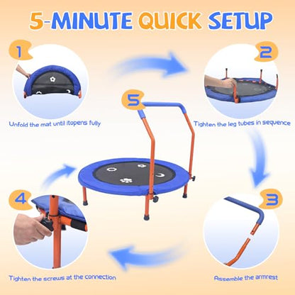 36" Trampoline for Kids - ASTM Certified Foldable Toddler Trampoline Indoor/Outdoor, Mini Rebounder with Foam Handle, Safe Quiet Stable, Easy to Assemble, Gift for Kids