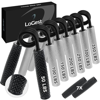 7 Pack Logest Metal Hand Grip Set, 50LB-350LB 7 Levels No Slip Heavy-Duty Grip Strengthener with Gift Box, Great Wrist & Forearm Hand Exerciser, Home Gym, Hand Gripper Grip Strength Trainer