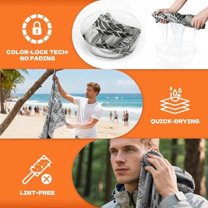 Microfiber Sweat Towel Quick Dry Lightweight Absorbent 2 Pack，Fast Drying 30‘’ X 60‘’ Negative Ions Odorless Gym Towels for Men & Women Yoga Travel Outdoor Camping Gym Beach (Gray Geometric)