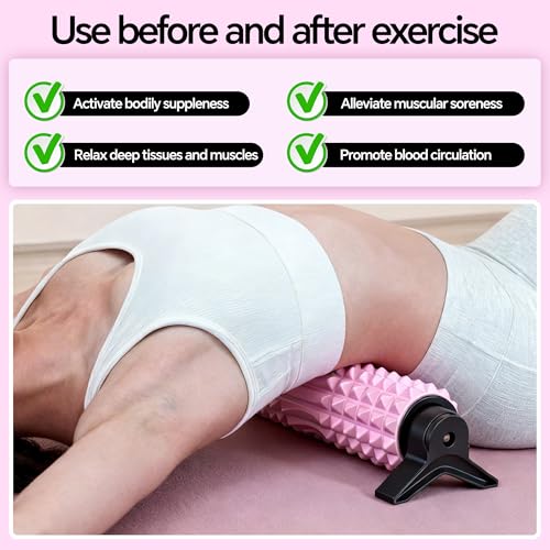 Foam Roller with Detachable Stand, 18” Deep Tissue Massage Roller, Beginner-Friendly Support Design for Muscle Recovery, Home Workout & Fitness - Pink - color: Pink