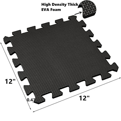 16 Tiles Interlocking Foam Mat Floor Tiles, 12" x 12" EVA Foam Puzzle Mat with Borders, 0.4" Thick Soft Protective Exercise Padding Mats for Fitness, Play, Gym, Black and Cream White