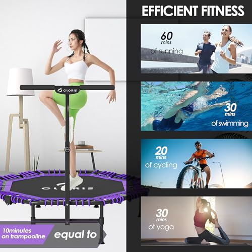 38in/48in Folding Trampoline - Max Load 220lbs / 450lbs Trampoline Rebounder Trampoline with Adjustable Foam Handle, with safty Padded Cover Best Gift - color: 48'' Purple