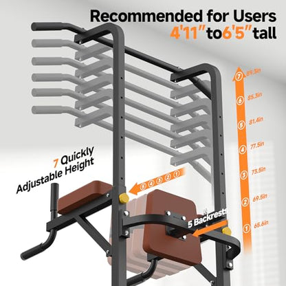 Power Tower Pull Up Station, Dip Station with Stable H-Shaped Base, Adjustable Height for Pull-Ups, Dips, Knee Raises & Calisthenics Training - color: Black/Brown