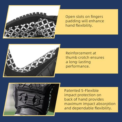 Seibertron Lineman 2.0 Padded Palm Football Receiver Gloves, Flexible TPR Impact Protection Back of Hand Glove Adult and Youth Sizes - color: black, size: XL Youth