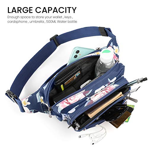 CXWMZY Fanny Packs For Women & Men Waist Pack Hip Bum Bag with Multi-Pockets Large Capacity Waterproof Casual Bum Bag for Disney Traveling Casual Cycling Running Hiking - color: Blue_Flower