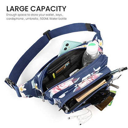 CXWMZY Fanny Packs For Women & Men Waist Pack Hip Bum Bag with Multi-Pockets Large Capacity Waterproof Casual Bum Bag for Disney Traveling Casual Cycling Running Hiking - color: Blue_Flower