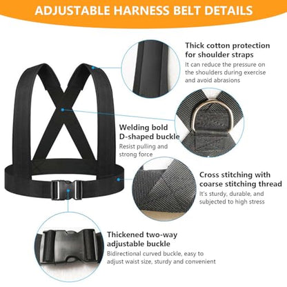 Sled Harness for Pulling, 6pcs Adjustable Shoulder Belt with 2 Rope 6.6ft and 9.8ft Push Equipment for Outdoor Indoor Full Body Workout to Improve Strength Agility Focus Men and Women
