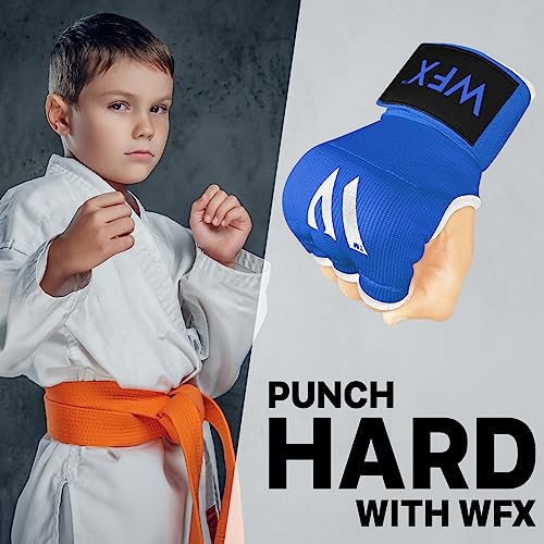 WFX Kids Junior Boxing Hand Wraps Inner Gloves Gel Padded Elasticated Padded Fist Under Gloves Pair Combat Sports for Young Fighters Gel Boxing Hand Wraps - color: Blue