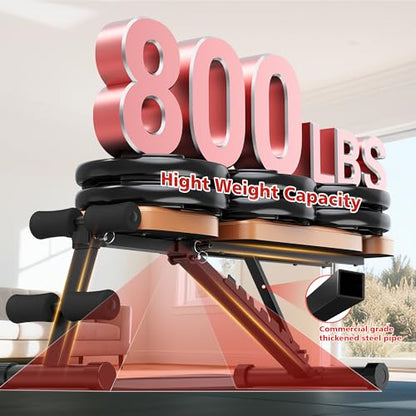 XDDIAS Workout Bench, 10 Backrests Adjustable Weight Bench with Extended Headrest, 800LBS Foldable Weight Bench for Home Gym, Incline Decline Flat Bench Compact for Small Space Training - color: Brown