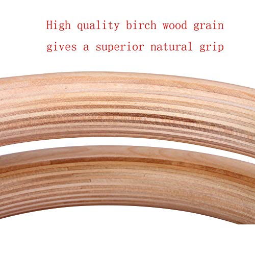 Wood Olympic Rings, Gymnastic Rings with Buckle Straps, Wooden Fitness Gym Rings for Strength Training, Crossfit, Pull Ups and Dips
