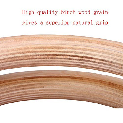 Wood Olympic Rings, Gymnastic Rings with Buckle Straps, Wooden Fitness Gym Rings for Strength Training, Crossfit, Pull Ups and Dips