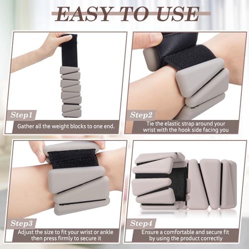 Wrist and Ankle Weights for Women Men Set of 4(1 lb Each) adjustable Arm Leg Silicone Weighted Wristbands Bracelets for Pilates Yoga Gym Workout Running Walking Strength Training(Beige) - color: Milk Tea Brown