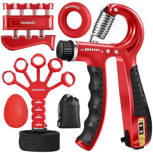 Grip Strength Trainer Kit (5 Pack) Adjustable Resistance Hand Gripper,Finger Exerciser,Hand Extension Exerciser,Stress Relief Ball and Forearm Workout Ring for Muscle Building Injury Recover - color: red