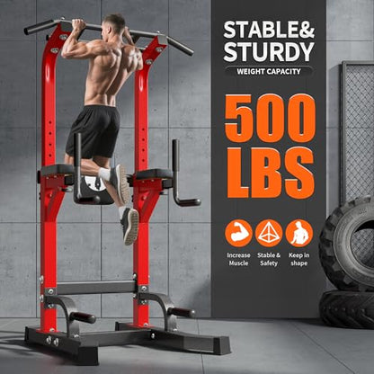 soges Pull Up Bar Dip Station, Power Tower with A Backrest, Adjustable Height Pull Up Bar Stand, Multi-Function Home Gym Strength Training