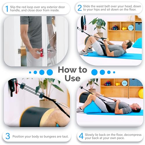 Lower Back Decompression Device – Lumbar Traction for Spinal Decompression – Patented Stretcher Strap Release for Spinal Rehydration – Lightweight & Portable (Over 230 lbs)