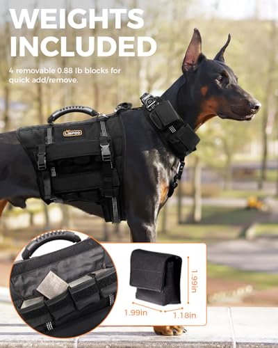 Weighted Dog Vest and Collar Set with 4 Removable 0.88 lb Weight Blocks, No Sand Filling, Training Gear for Medium and Large Dogs, Walking, Conditioning, Muscle Building-L