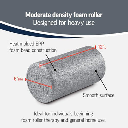 OPTP Silver AXIS Moderately Firm Foam Roller – Round, Silver, 12" x 6" - size: 12" x 6" Round