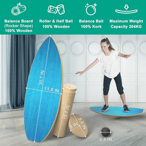 Balance Boards for Adults,Balance Trainer - Wooden Balance Board,Surface anti-slip treatment Including Roller,Half Ball And Balance Ball