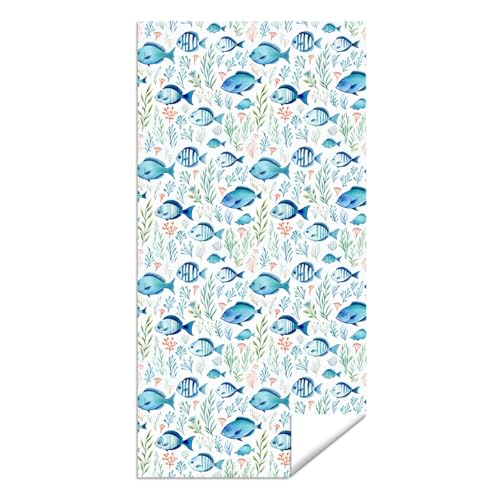 Oversized Microfiber Beach Towel Sand Free Quick Dry Absorbent Blue Marine Life Design Lightweight Pool Swim Towel for Adults Travel Picnic 71 x 32 Inches 1 Pcs - color: Fish