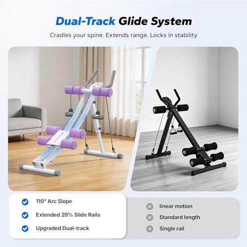 MERACH Ab Machine, Adjustable Dual Track Ab Trainer, Ab Workout Equipment - color: WHITE&PURPLE