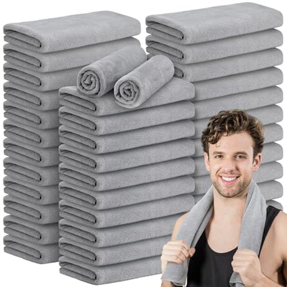 36 Pcs Microfiber Gym Towel 16 x 28 in Bleach Proof Towels Absorbent Soft Sweat Towels Quick Dry Lightweight Towel for Hand Salon Bath Spa Hotel Pool Home Hair Care(Light Grey)