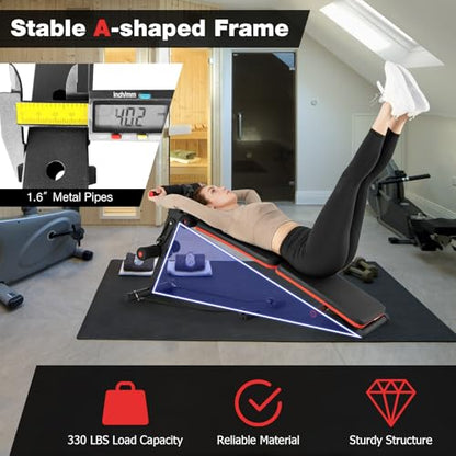 Goplus 7 in 1 Sit up Bench, Foldable Decline Incline Bench w/4 Position Adjustable Height & 2 Elastic Ropes for Strength Training, Curved AB Slant Board Workout Equipment for Home Gym Fitness, 330 LBS