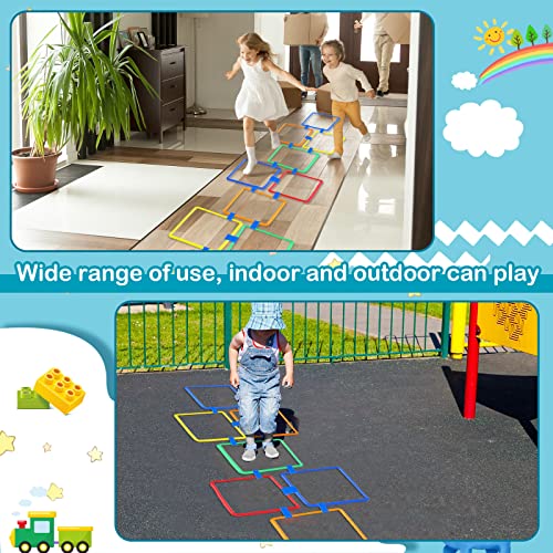 2 Sets of Hopscotch Outdoor Squares 20 Pcs Hopscotch Ring Game with 30 Pcs Connectors Outdoor Indoor Obstacle Course for Kids Playground Agility Training(15 Inch,Square) - style: Square