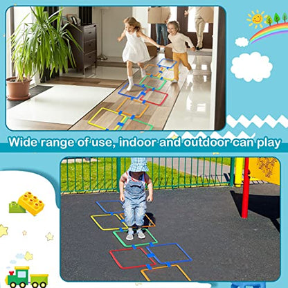2 Sets of Hopscotch Outdoor Squares 20 Pcs Hopscotch Ring Game with 30 Pcs Connectors Outdoor Indoor Obstacle Course for Kids Playground Agility Training(15 Inch,Square) - style: Square