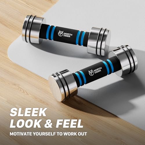 Northdeer Steel Dumbbells Ultracompact & Adjustable Chrome Dumbbell with Foam Handles 5lb 10lb 15lb 20lb 30lb 50lb Home Gym Workout (Choice of Size)