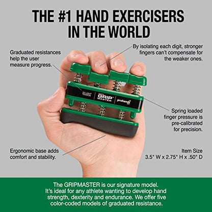 Prohands Gripmaster Hand Exerciser, Finger Exerciser (Hand Grip Strengthener), Spring-Loaded, Finger-Piston System, Isolate & Exercise Each Finger - color: Green - Gripmaster, size: 1.5 lb (XX-Light Tension)