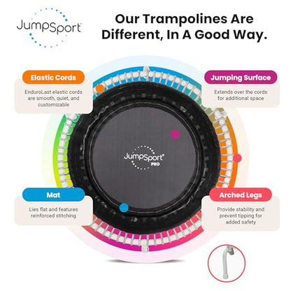 JumpSport 350 PRO 39 Inch Fitness Trampoline Indoor Rebounder Cardio Workout Equipment 300 lb Capacity - color: White
