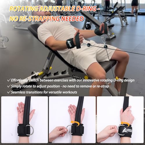 Lights Mountain Adjustable Wrist Cuffs Weight Lifting Straps with Sliding D-Ring – Heavy Duty Gym Attachments for Cable Machines, Pull Downs, Triceps & Biceps Training