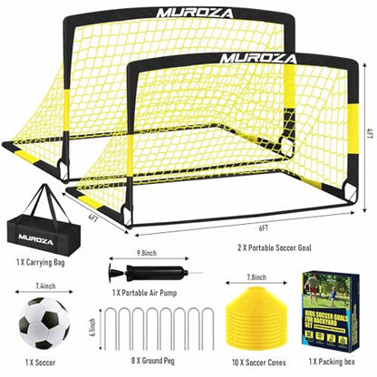 Agility Ladder & Soccer Goal Training Set, 20ft Speed Ladder with Cones, Hurdles, Jump Rope & Parachute, Plus 2 Pack Pop Up Kids Soccer Goals with Ball & Cones for Backyard Sports Practice