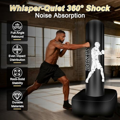 Punching Bag for Adults, 70" Boxing Bag with Stand, Freestanding Heavy Bag with Boxing Gloves, Reflex Ball Set, Kickboxing Bag Training Equipment for Muay Thai, MMA, Gym, Training, Fitness - style: White Athlete - Accessories Not Included