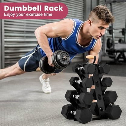 Dumbbell Rack Stand Only (Dumbbells not Included), Compact A-Frame Weight Rack with Wooden Handle, for Home Gym Workout