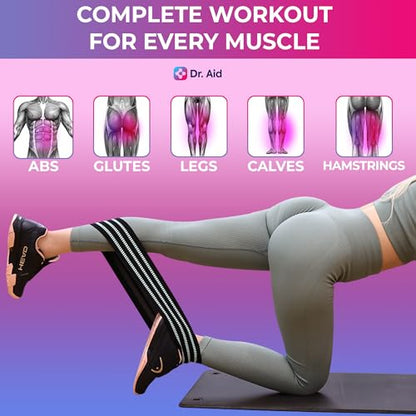 Dr. Aid Fabric Resistance Bands for Women & Men – 4 Booty Bands Set (2 Sizes, 2 Tension Levels) – Non-Slip, Non-Curl, Tear-Resistant, Extra Stretchy Workout Bands for Legs, Hips, Glutes & Butt