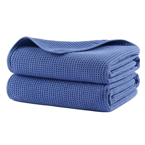 POLYTE 380 GSM Poly Blend Microfiber Quick Dry Waffle Bath Towel, 30x60 in - color: Royal Blue