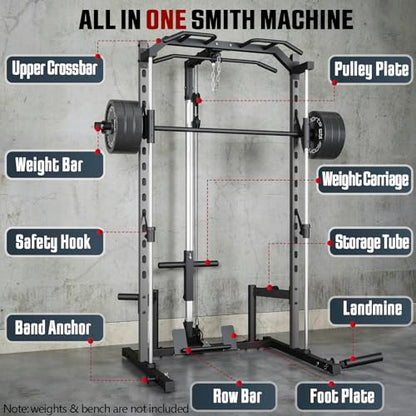 OPPSDECOR All-in-One Adjustable Smith Machine with LAT-Pull Down System - color: Grey