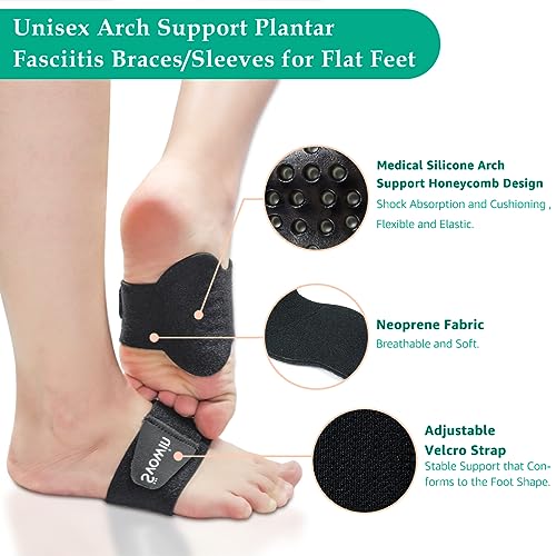 Arch Support Compression Sleeves for Flat Feet, Adjustable Velcro Plantar Fasciitis Braces for Fallen Arches, Unisex Orthotic Arch Support Wrap for High Arch, Feet Pain Relief