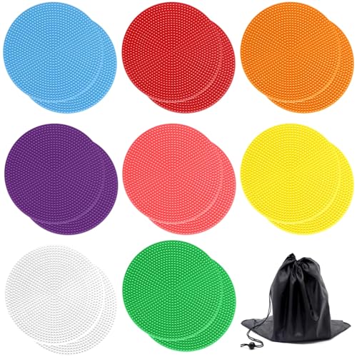 16 Pcs Spot Markers for Gym Floor, Rubber Circles, 10 cm Diameter, Non Slip Design, for Cake Walk Game, Indoor Outdoor Activity, Includes Drawstring Bag