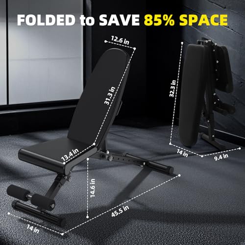 Weight Bench, Adjustable Workout Bench with 900Lbs Capacity, with Fast Folding, Adjustable Bench for Full Body Workout, Space-Saving, for Indoor Workout, Home Gym (Black)