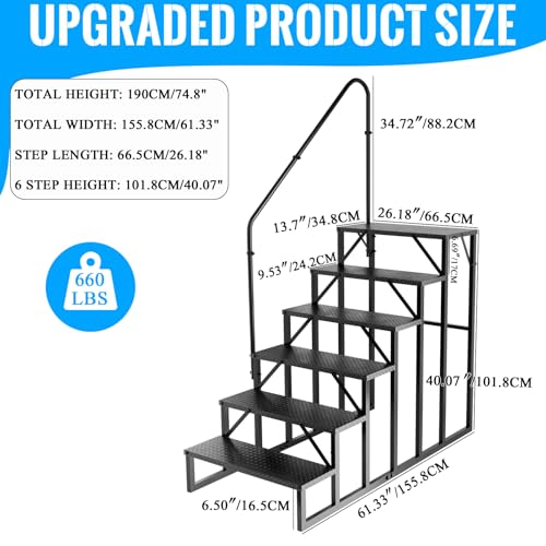 RV Stairs 6 Step Ladder, RV Steps Anti-Slip, Hot Tub Steps with Handrail, 660 lbs RV Ladder for 5th Wheel RV, Mobile Home Stairs - style: 6 Step