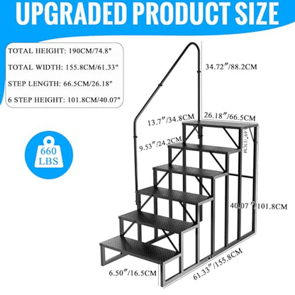 RV Stairs 6 Step Ladder, RV Steps Anti-Slip, Hot Tub Steps with Handrail, 660 lbs RV Ladder for 5th Wheel RV, Mobile Home Stairs - style: 6 Step