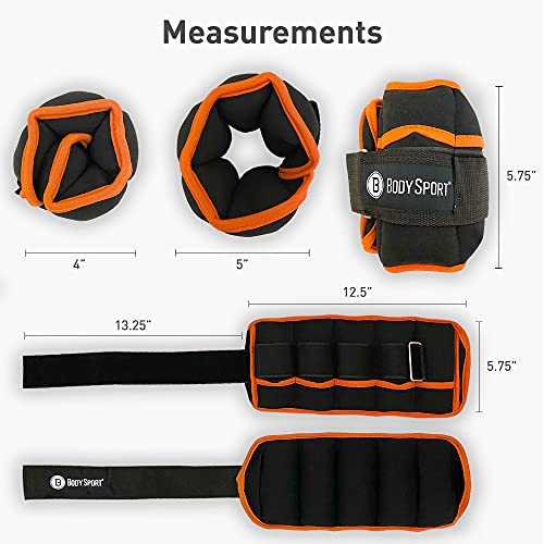 Body Sport Adjustable Ankle Weights, 1 lb.–5 lb. – Customizable Ankle and Wrist Weight Sets for Men, Women, and Kids – Workout Aid for Added Resistance – Weight Set for Walking, Running,