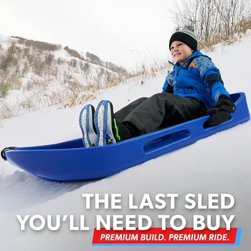 GoSports 2 Person Premium Snow Sled - Choose Red or Blue - Double Walled Construction, Pull Strap and Padded Seat