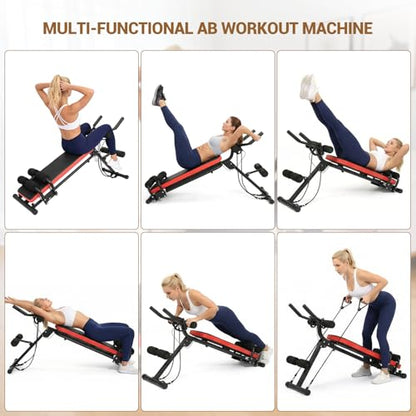2 in 1 Ab Bench, Adjustable Ab Workout Bench with 330 lbs Capacity, Home Gym Exercise Machine for Sit Ups, Glider and Push Ups, Red