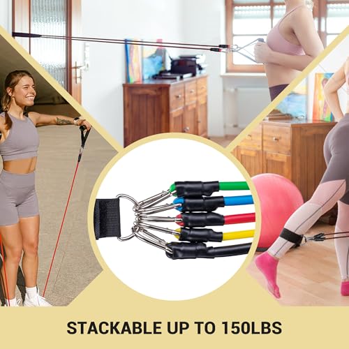 POWERT Resistance Bands Set (11pcs), Workout Bands with Handles, Door Anchor, Ankle Straps and Carry Bag, Exercise Bands, Portable Set, Good for Home Gym Fitness,Sports, Physical Therapy